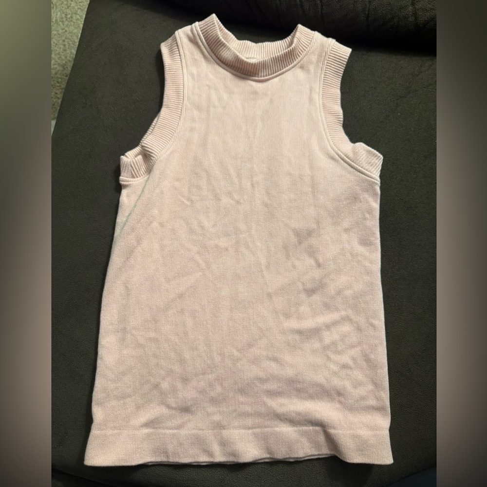 Sleeveless Mock Neck Ribbed Tank Top - Light Lilac